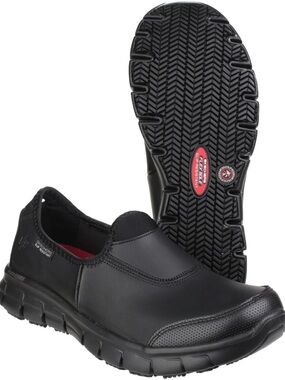 🆕 Skechers Sz 5 Women's Relaxed Fit Slip Resistant Black Leather Work Shoe
